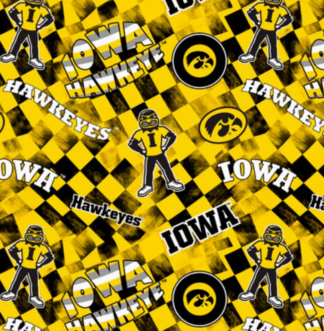 Licensed NCAA University of Iowa Check Allover Cotton Fabric by the Yard